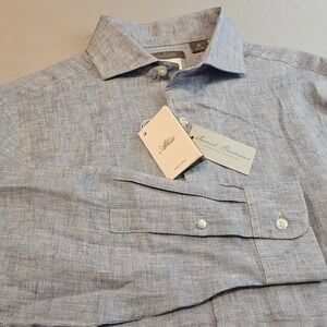 Daniel Cremieux Signature x Albini M Med Blue Grey Long Slv Linen Shirt NWT L934